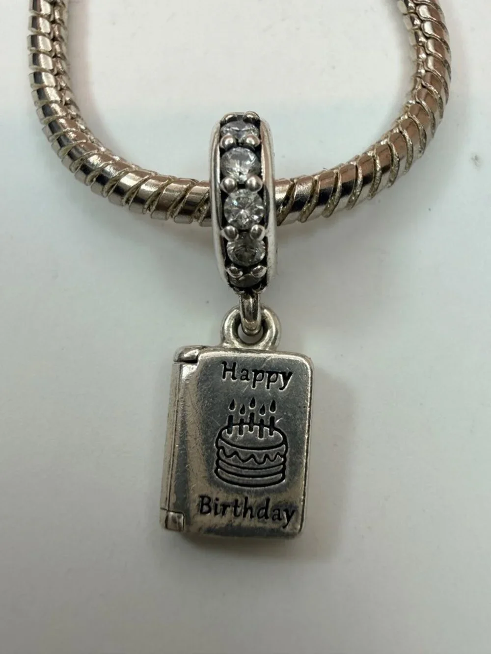 Pandora 791723CZ Retired Happy Birthday Card Dangle Charm S925 ALE